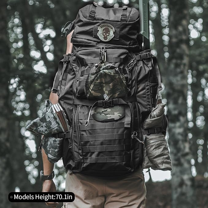 Mardingtop 75L Molle Hiking Internal Frame Backpacks with Rain Cover for Camping,Backpacking,Travelling(Black)