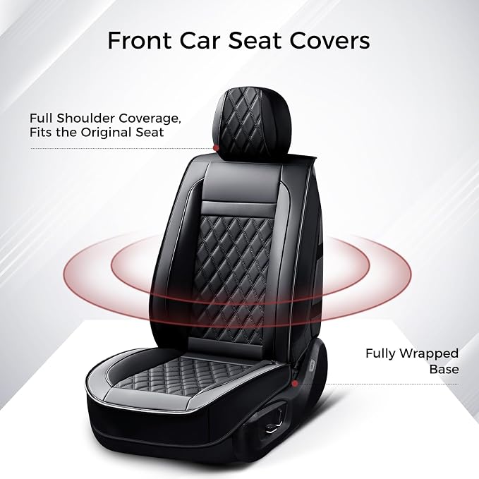 Huidasource Car Seat Covers Front Seats, Black Front Seat Cover for Cars, Faux Leather Automotive Car Seat Cushion Protector Universal Fit for Most Cars,Vans,Trucks, SUVs (Front Pair/Black)