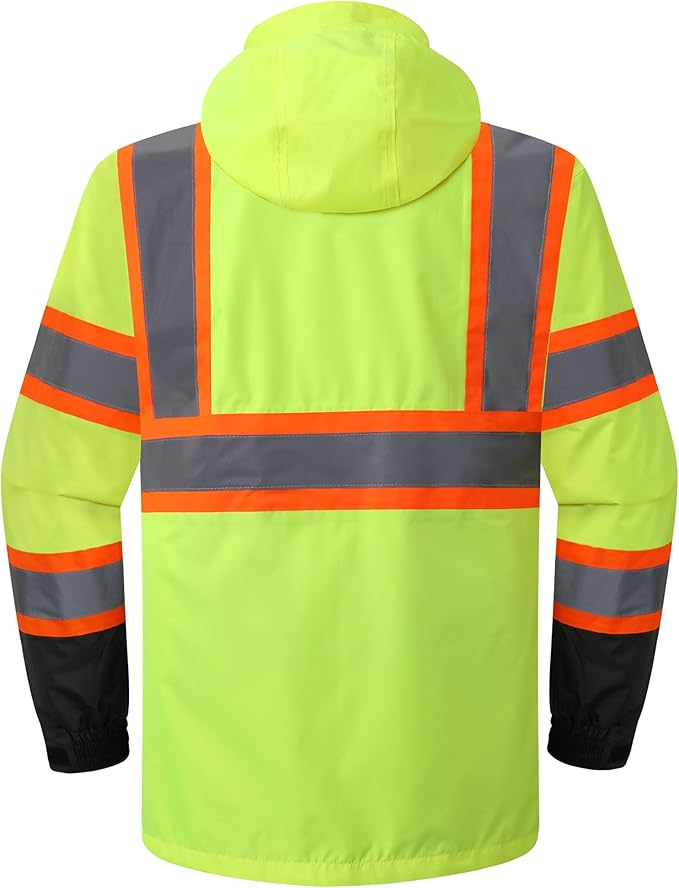 JKSafety Hi-Vis Reflective Safety Rain Jacket and Pants for Men Women Waterproof Rain Gears for Farming Fishing Work HV Rain Suit with Inner Mesh Lining and Pockets (117-Yellow M)