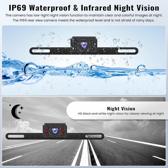 Wireless Backup Camera for Car with 5 inch Monitor Easy Setup IR Night Vision IP69 Waterproof License Plate Reverse Camera DIY Parking Lines Rear View Camera System for Car Truck SUV Pickup Van