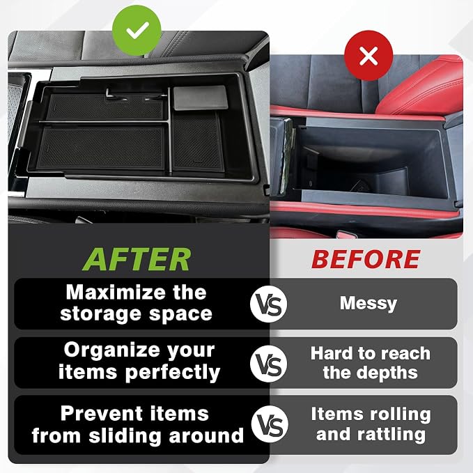 BestEvMod Center Console Organizer Tray Compatible with Chevy Blazer EV 2026 2025 2024 2023 Interior Accessories Armrest Storage Box ABS Material with PVC Trim & Removable Coin Holder (Black)