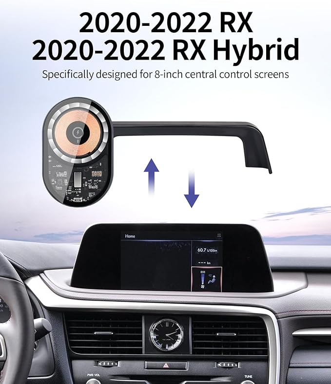 Wireless Charging Car Phone Holder for Lexus RX/RX Hybrid 2020-2022, 8" Screen Fixed Clip, 360° Rotation Car Phone Mount Compatible with MagSafe