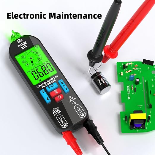 BSIDE Digital Multimeter Tester Rechargeable Electrical Voltmeter, Smart Mode with Red & Green Backlight, Measures Capacitance Diode Ohm Continuity V-Alert DC AC Voltage with Carrying Case
