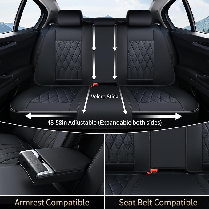 FLORICH Leather Seat Covers Full Set with Lumbar Support Black Car Seat Cover Waterproof Car Seat Cushion 5 Seats Full Coverage Seat Protector Universal Fit for Most Cars Sedans Trucks SUV, Black