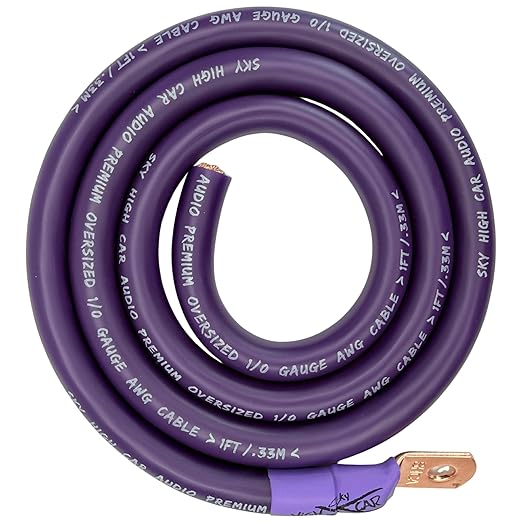 Sky High Car Audio 1/0 Gauge CCA Big 3 Upgrade Kit, Premium Power & Ground Wiring Kit for Car Audio, Alternator Battery Ground Upgrade (Multiple Colors) (Purple/Black)