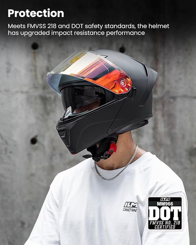 ILM Modular Motorcycle Helmet for Adults Full Face Flip up Riding with Dual Visor Street Bike Racing DOT Model MM966 (Matte Black Red, M)