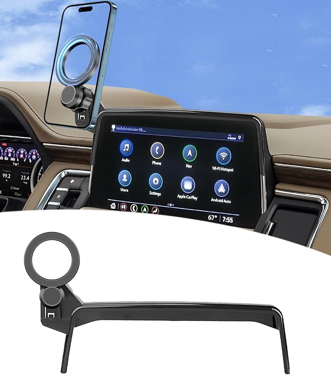 Magnetic Car Phone Mount for 2021-2024 Chevrolet Suburban/Tahoe/GMC Yukon Accessories, for MagSafe Strong Magnets Cell Phone Holder 10.2-Inch Screen Cradles, with Portable Phone Gripper
