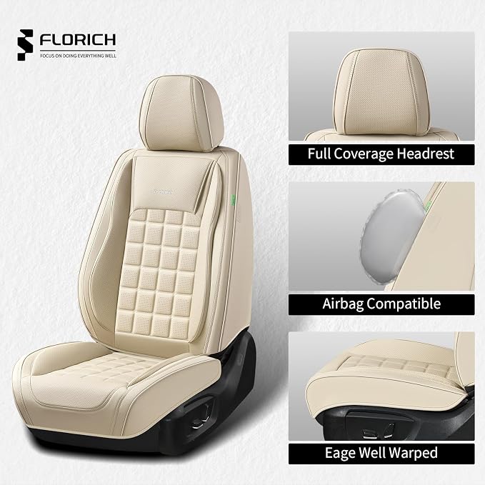 FLORICH Car Seat Covers Full Set, Leather Seat Covers for Cars, Waterproof Car Seat Protectors 5 Seats, Front and Rear Seat Covers for Cars, Automotive Seat Covers Protector Fit for Most Cars Trucks