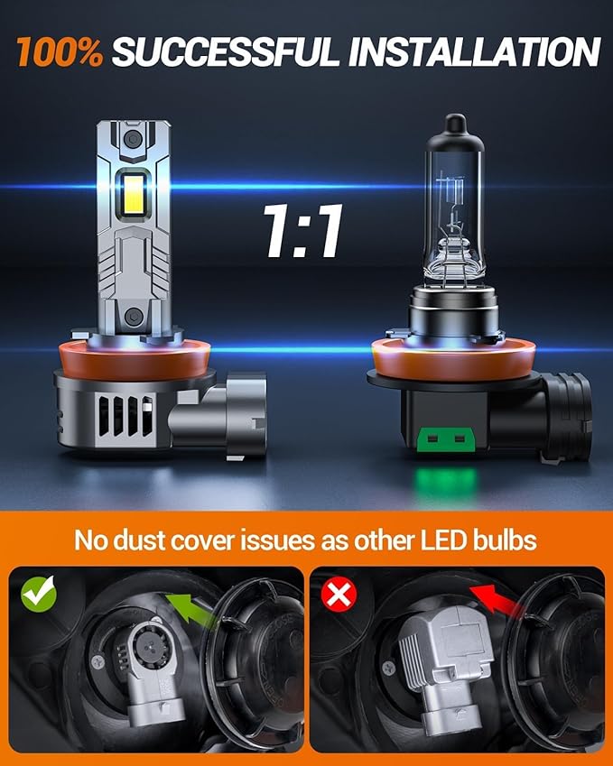 SEALIGHT S2S 9005/HB3 H11/H8/H9/H16 Light Bulbs Combo, 100,000LM Super Brighter, 6500K Pure White 9005 H11 Fog Bulbs with 25000RPM Cooling Fan, 70K+ Hours Lifespan, 4-Pack for Cars/Trucks/SUVs