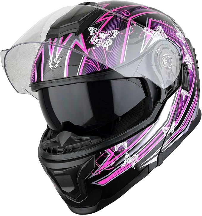 1Storm Motorcycle Street Bike Modular/Flip up Dual Visor Sun Shield Full Face Helmet HJK920