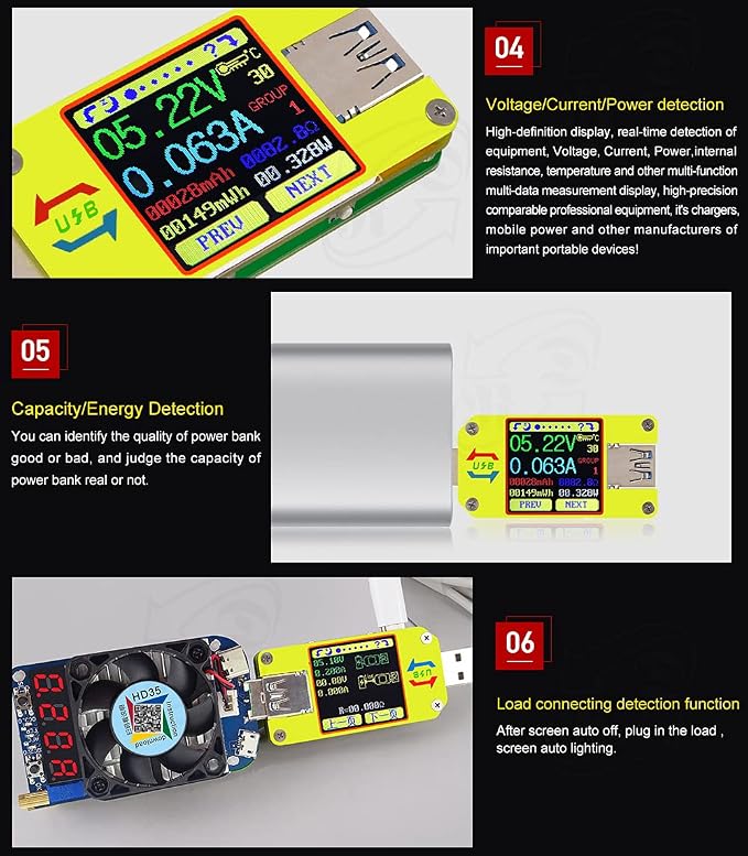 RD UM34C 4A USB3.0 USB Meter Tester Voltage Current Power Charger Voltmeter Ammeter Multimeter Tester Measure Cable Resistance(UM34C)