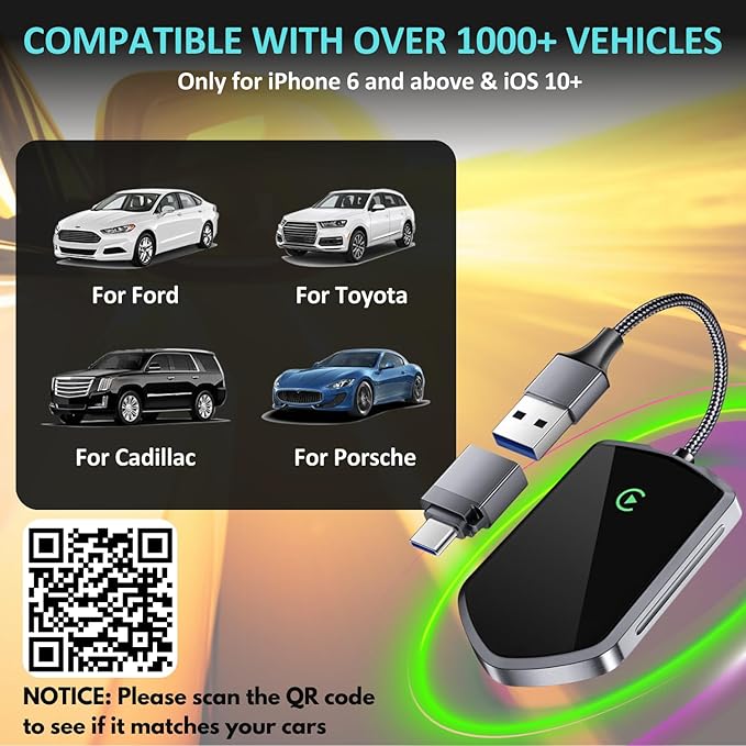 Wireless Carplay Adapter, Converts Wired to Wireless Carplay 2024 Upgrade Dongle for Play Carplay&Wireless Control Plug, Fit for Cars 2017+ & for Apple iPhone iOS 10+, Easy Operation