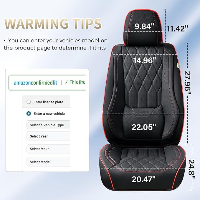 FLORICH Car Seat Covers Front Pair Luxury Faux Leather Car Seat Cover Automotive Seat Covers 2 Pack Waterproof Car Seat Cushion Protector Universal Fit for Most Cars Sedans Trucks SUV, Black&Red Line