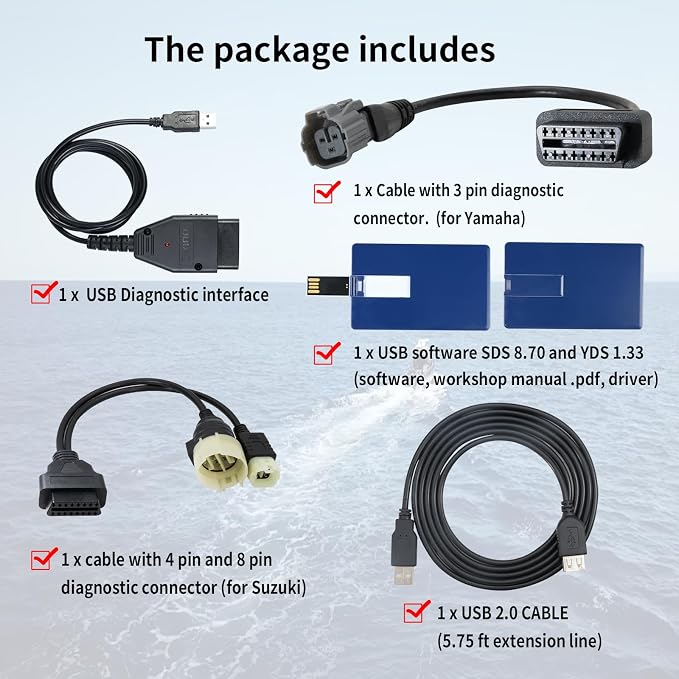 Diagnostic Cable Tool Scanner KIT Compatible with Yamaha YDS 1.33 & Suzuki SDS 8.40 Jet Boat/WaveRunner/Outboard