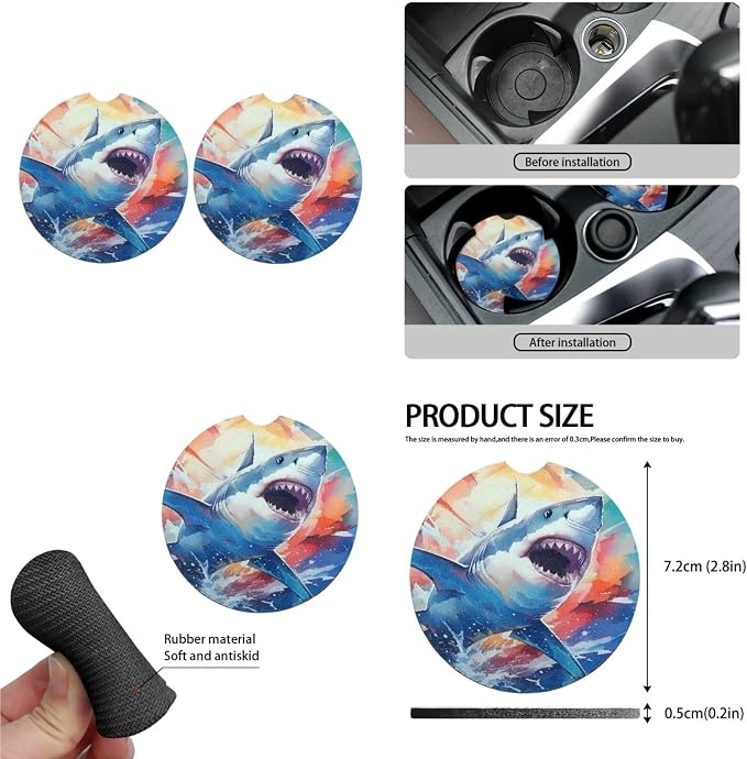 Cartoon Shark Print 13 Piece Car Seat Cover Set for Women Ocean Animal Sharks Pattern Full Set Car Seat Protectors Coaster Pads Decor Accessory