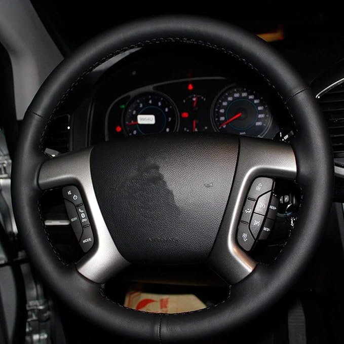 Loncky Genuine Leather Steering Wheel Cover for Chevrolet 2008-2013 Silverado 1500 / Silverado 2500 3500/2007-2014 Tahoe/2007-2014 Suburban 1500/2007-2013 Avalanche 1500/2009-2015 Traverse/Express