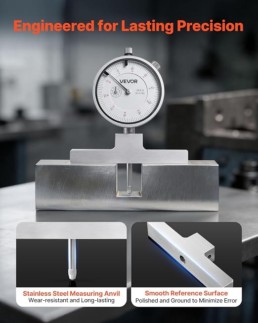 VEVOR Depth Gauge, Depth Micrometer 0-22 inch Measuring Range, 0.001" Resolution, with 4 Anvils & 6 Standard Rods, Precision Easy to Read Mechanical Tool for Measuring Groove, Step, Hole