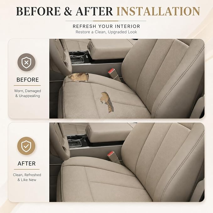 FZJDSD Tan Driver & Passenger Bottom & Top Lean Back Replacement Perforated Microfiber Leather Seat Covers Compatible with Ford Expedition 2007 2008 2009 2010 2011 2012 2013 2014