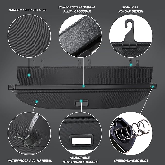Cargo Cover for Ford Edge 2025-2015 Accessories Retractable Trunk Cover Security Shielding Shade Cargo Luggage Cover Trunk Privacy Protection (Carbon Fiber Texture)