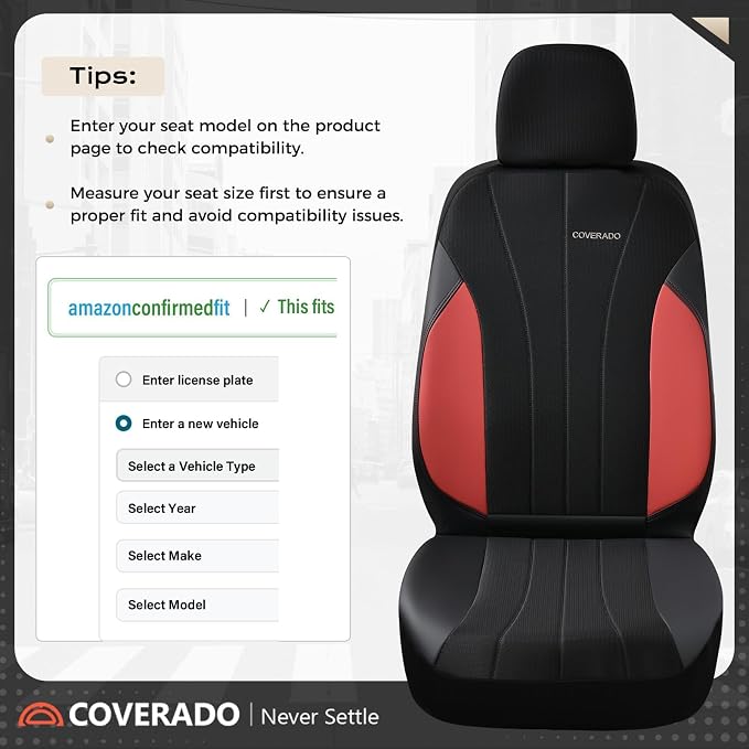Coverado Car Seat Covers Full Set, Waterproof Automotive Seat Protectors 5 Seats, Red Driver Protectors Universal Fit for SUVs, Trucks, Sedans,Car Accessories