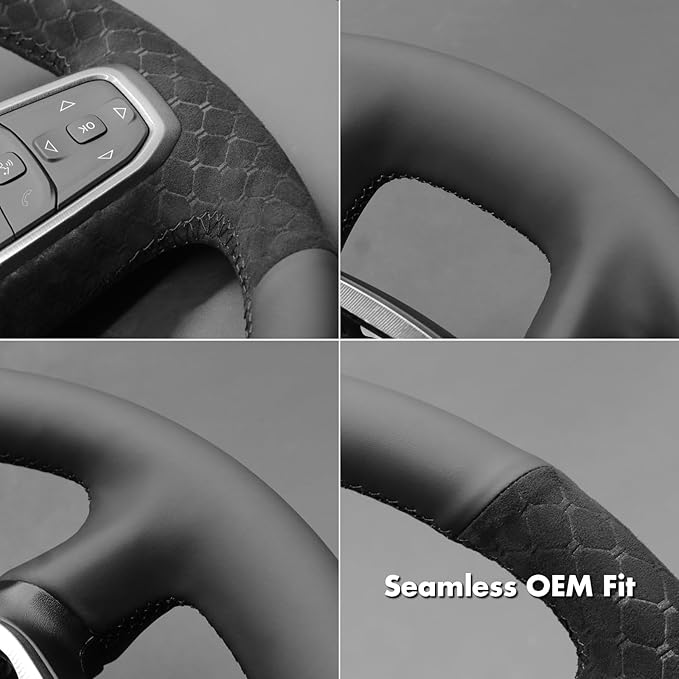MEWANT Hand-Stitched Steering Wheel Cover Wrap for Dodge Ram 1500 2019-2023 Steering Wheel Accessories for Dodge Ram(Backsides Without Buttons)
