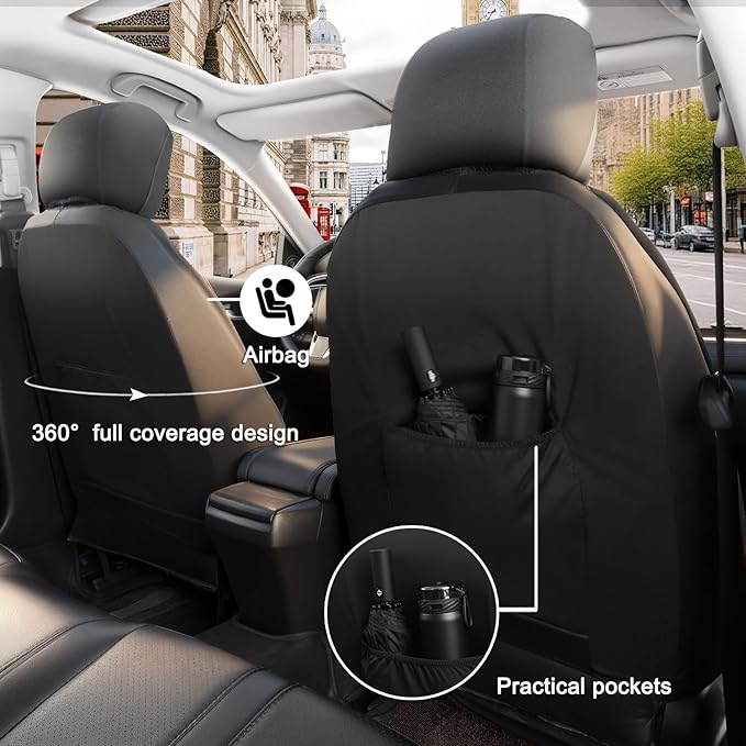GIANT PANDA Full Set Seat Covers for Toyota RAV4, Corolla (2013-2026, Not Hybrid), Camry, Prius (2010-2026),Corolla Cross, 60/40 Split Rear & Front Protector, Faux Leather(Black+Gray)