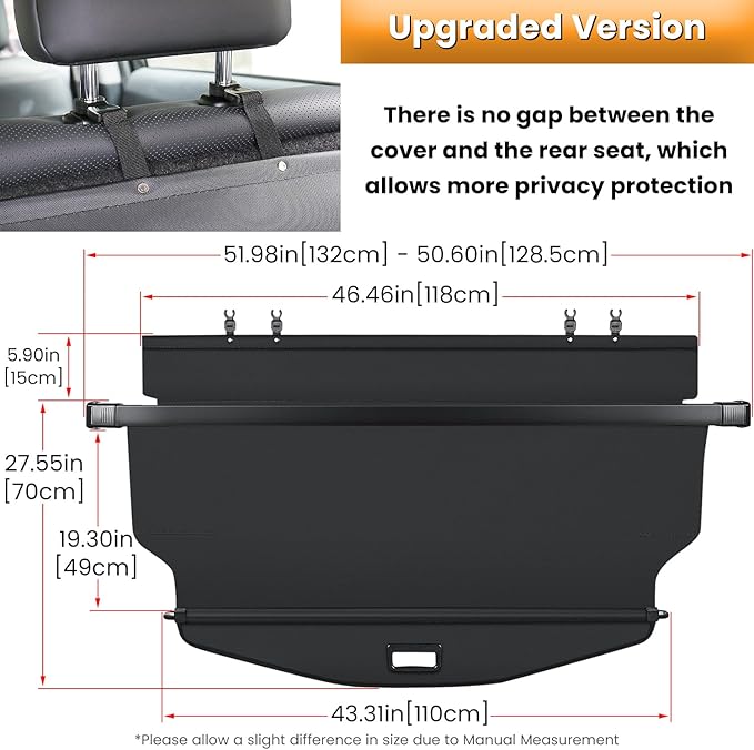 Trunk Cargo Cover for Chevy Chevrolet Equinox GMC Terrain 2018 2019 2020 2021 2022 2023 2024 2025 Retractable Rear Trunk Cargo Luggage Security Shade Cover Shield Waterproof Upgraded Version (Black)