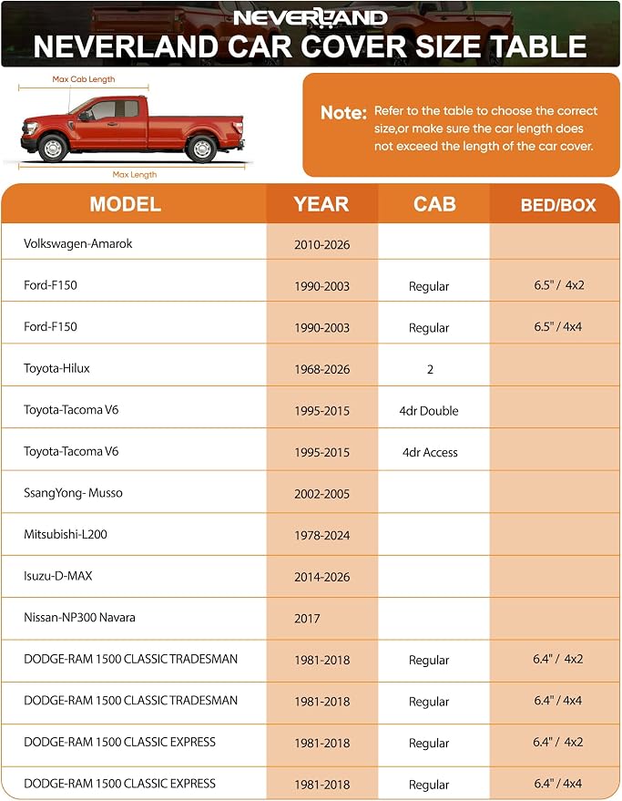 Truck Cover Waterproof All Weather - Pickup Truck Car Cover Fit for Most Regular Cab Short Box Ford Ranger/F100,Chevy C10 S10,Ram 150/250,Nissan Frontier etc (Length Up to 210 inch)