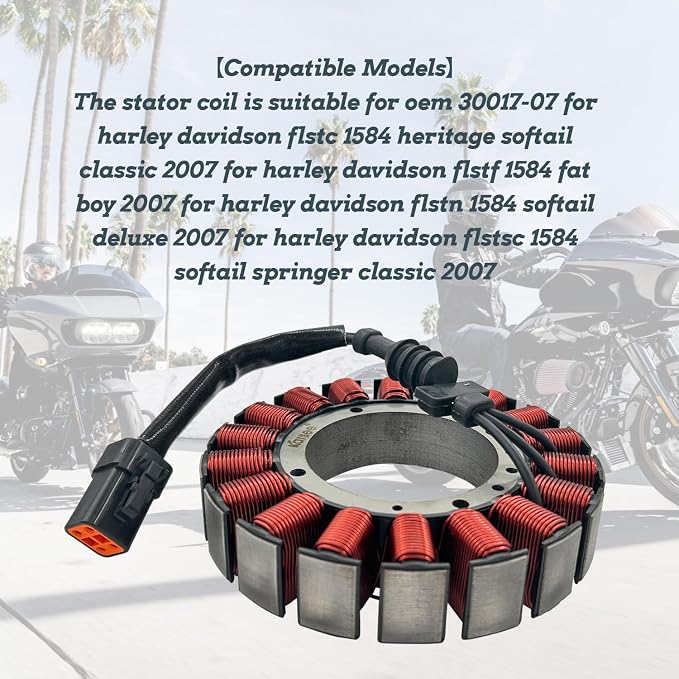 KARSEE 30017-07 Motorcycle Stator Coil Compatible with Harley Davidson Dyna, Softail, FLSTF, FLSTC, FXST Models 2007 30017-07T