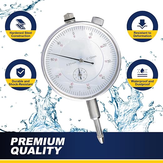 DASBET Dial Indicator with Magnetic Base Holder, Magnetic Dial Indicator Base Holder Fine Adjustable Long Arm 0-10mm Measuring Range Tester Gage Metric Dial Test Indicator Professional Gauge 0.01mm