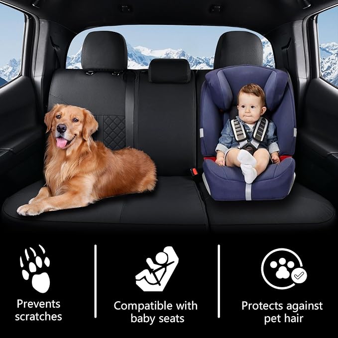 Truckiipa Tacoma Leather Car Seat Covers Full Set Truck Seat Covers Cushion Fit for 2016-2023 Toyota Tacoma Double Crew Cab, Full Set, Black