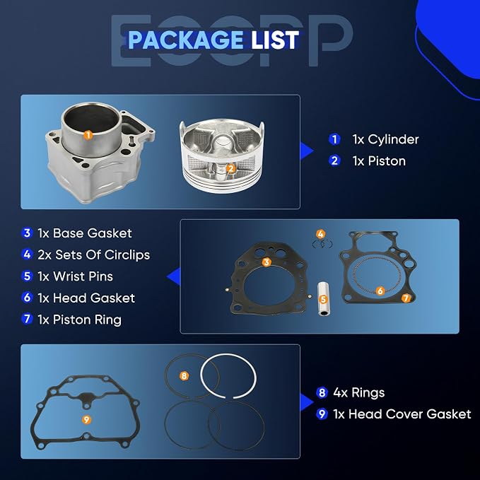 ECCPP Cylinder Piston Ring Gasket 2007-2018 for Honda for Rancher 420 Cylinder Piston Gasket Top End Kit for 13010-HP5-600
