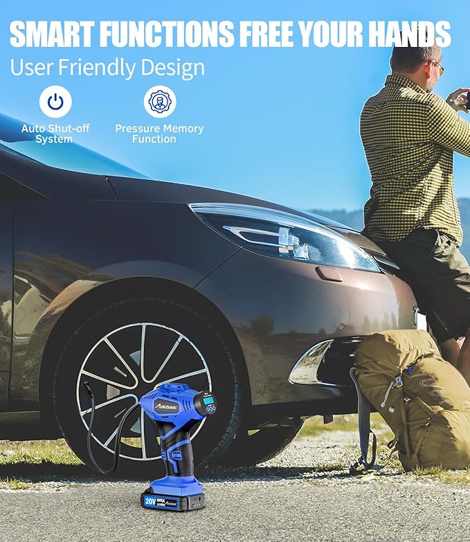 AVID POWER 20V Blue Tire Inflator Bundle with 20V 1.5Ah Battery