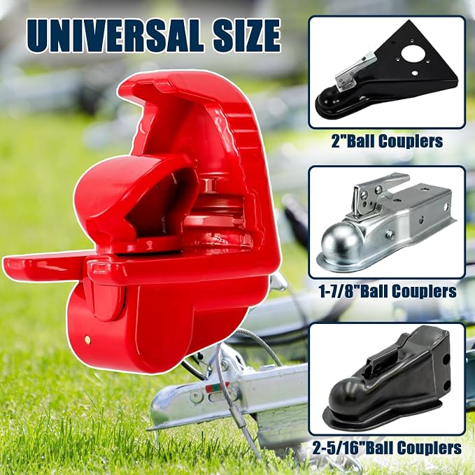 Trailer Hitch Locks with Keys, Fits 1-7/8 2-5/16 2 Inch Ball Hitch Lock Coupler Adjustable Tongue Lock Heavy Duty Steel for Vehicle Trailer Boat and RV, Anti-theft Hitches, Red-2 Pack-Not Keyed Alike