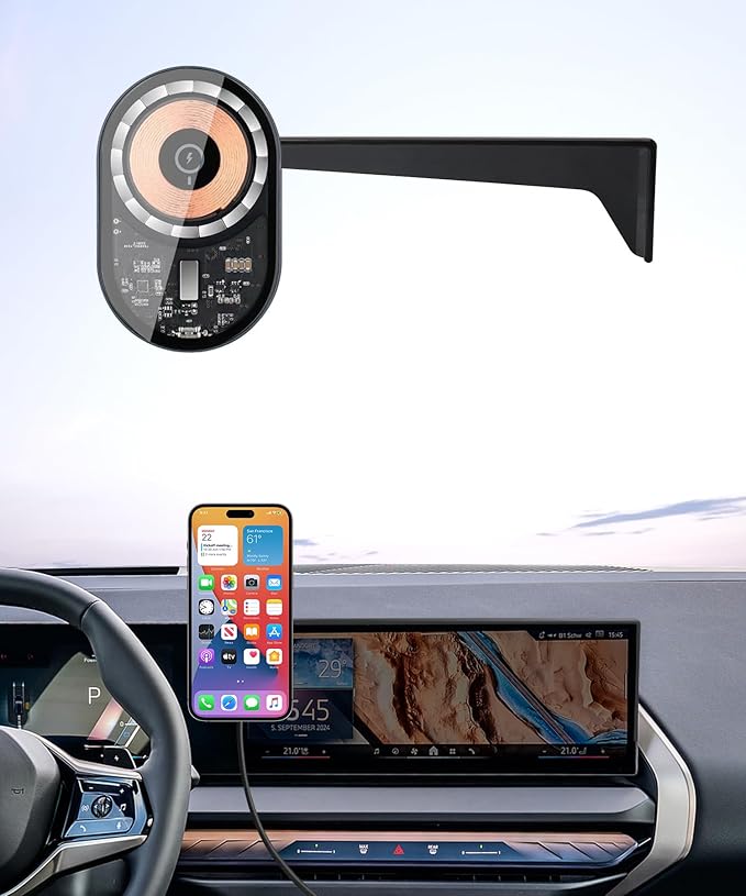 Wireless Charging Car Phone Holder for BMW X3 2025-2026, 14.9" Screen Fixed Clip, 360° Rotation Car Phone Mount Compatible with MagSafe