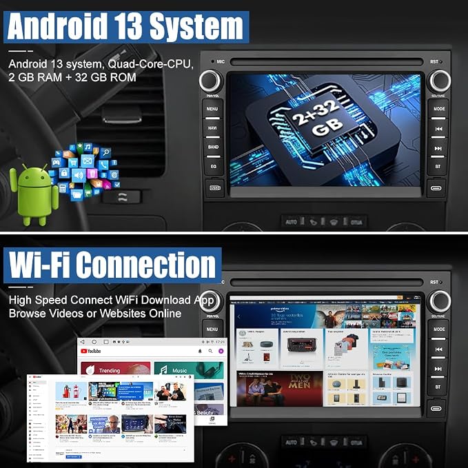 AWESAFE Car Stereo for Chevy Silverado Suburban Avalanche Impala Tahoe GMC Acadia 2007-2013, Android 13 Silverado Radio with CarPlay Android Auto Touch Screen with Backup Camera