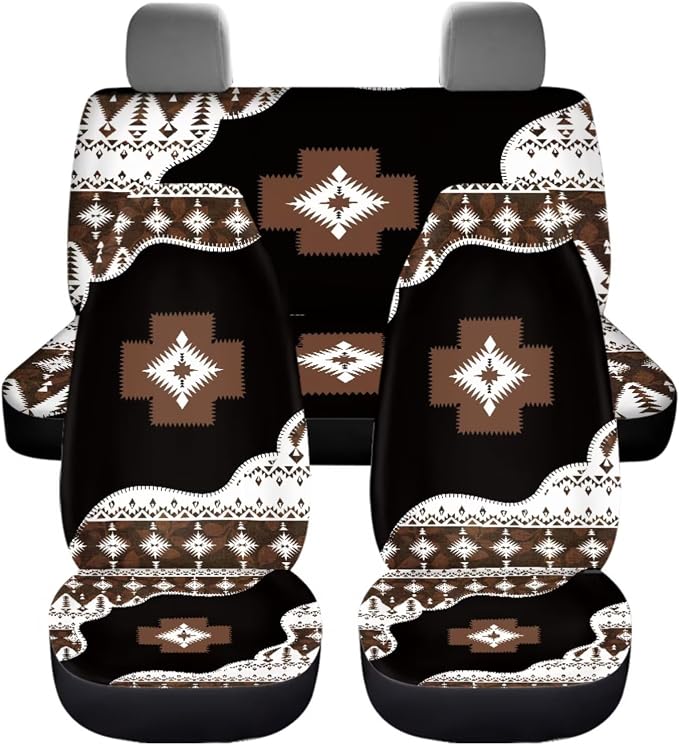 Dreaweet Native American Car Seat Covers Full Set 12 Pcs Aztec Tribal Geometric Car Steering Wheel Cover/Armrest Cover/Seatbelt Covers/Cup Coasters/Gear Shift Cover/Handbrake Cover,Universal Fit