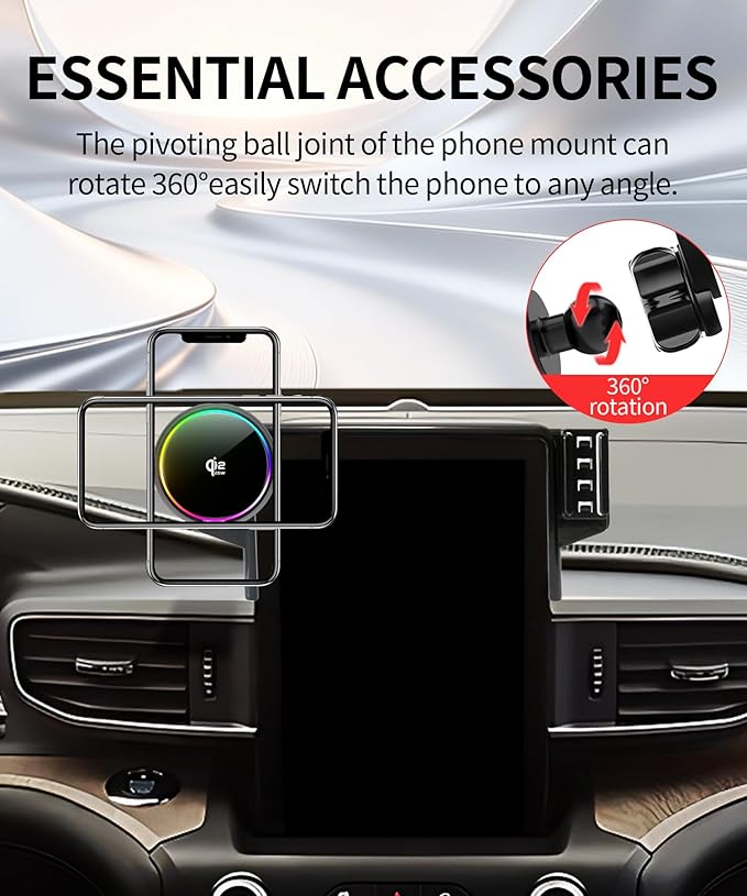 Qi2.2 25W Magnetic Car Mount Charger for 2020 2021 2022 2023 2024 Ford Explorer Accessories, for Fast Charging Cell Phone Holder 10.1 Inch Screen Fixed Clip with Cooling Fan＆54W Fast Adapter
