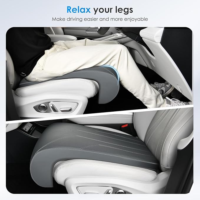 FLORICH Car Seat Extender Leg Extender Support Cushion for Driver Seats Office Chair, Leather Carseat Leg Support for Long Drivers Universal Car Seat Cushion Legs Rest Pads-Grey