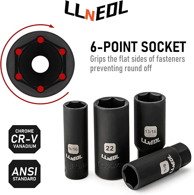 LLNEDL Impact Socket Set 3/8 Drive,95Pcs Deep&Shallow Socket Wrench Set,6 Point Metric&Standard Full |5/16"-3/4",8-22mm| with Spark Plug Sockets,72T Ratchet Handle, Screwdrivers for Automotive&Home