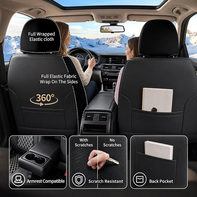 Fit Edge Car Seat Covers for Ford Edge 2007-2025 2026 - Luxury Leather, Anti-Slip, All-Weather Seat Cushions, Waterproof & Breathable, Airbag Compatible, Full 5-Seat Set (Whiteline)