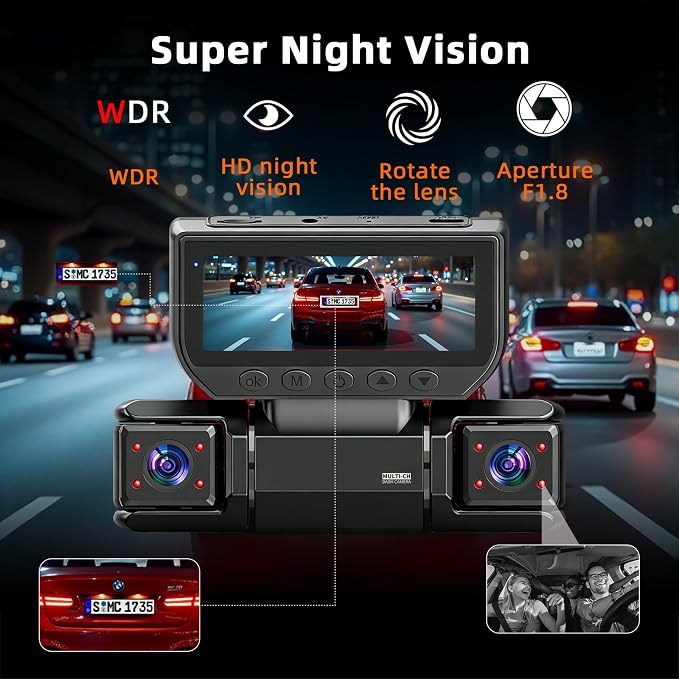 W6 4 Channel Dash Cam 360° Recording Dash Cam for Cars 2K Front + 1080P Rear & Side Cameras 5GHz WiFi & App Control, Night Vision, G-Sensor, Parking Monitor, 64GB SD Card Included