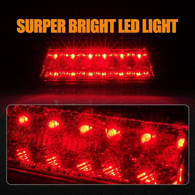 Third 3rd Brake Light LED for 2002-2007 Jeep Liberty, High Mount Rear Brake Lights Assembly for 02-07 Liberty, Waterproof Center Cab Lamp Stop Light (Red)