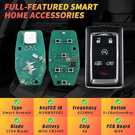 Fit for Jeep Wagoneer 2021-2023 Smart Key (SUV) Fob 433MHz 4A Chip 5+1 Buttons Keyless Entry Remote FCC ID: M3NWXF0B1
