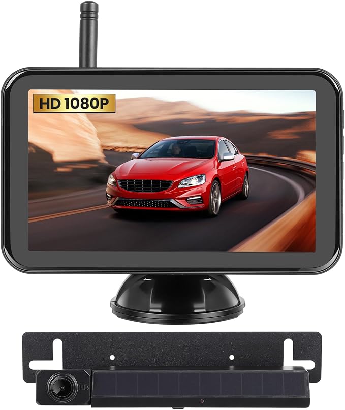 Wireless Backup Camera With 5" Monitor, RV Solar Back Up Camera Systems HD 1080P Monitor With Video Recording, Rechargeable Infrared Night Vision Rear View Cameras For RVs Car Truck Trailer Pickup Van