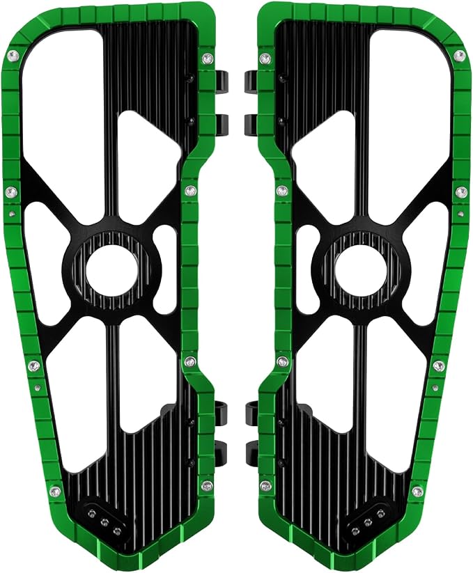 Motorcycle Floorboards Driver Passenger Footboards Wide Foot Pegs Board Pedal Compatible with Touring Electra Road Street Glide Softail Road King (Front Floorboards-Green Edge)