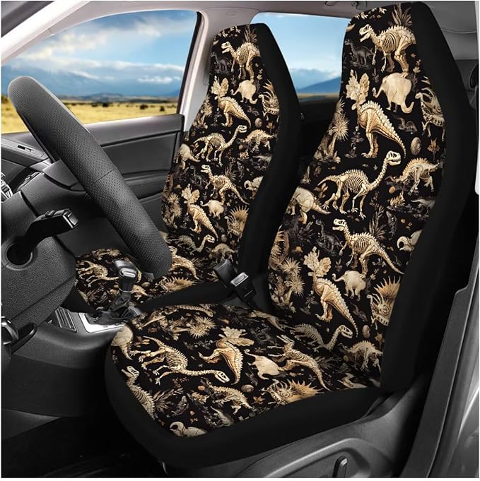 Ystardream Car Interior Seat Cover Full Set Vintage Dinosaur Seat Covers for Car for Women Automotive Vehicle Cushion Cover for Cars SUV Pick-up Truck Universal Fit for Dogs Pets Kids