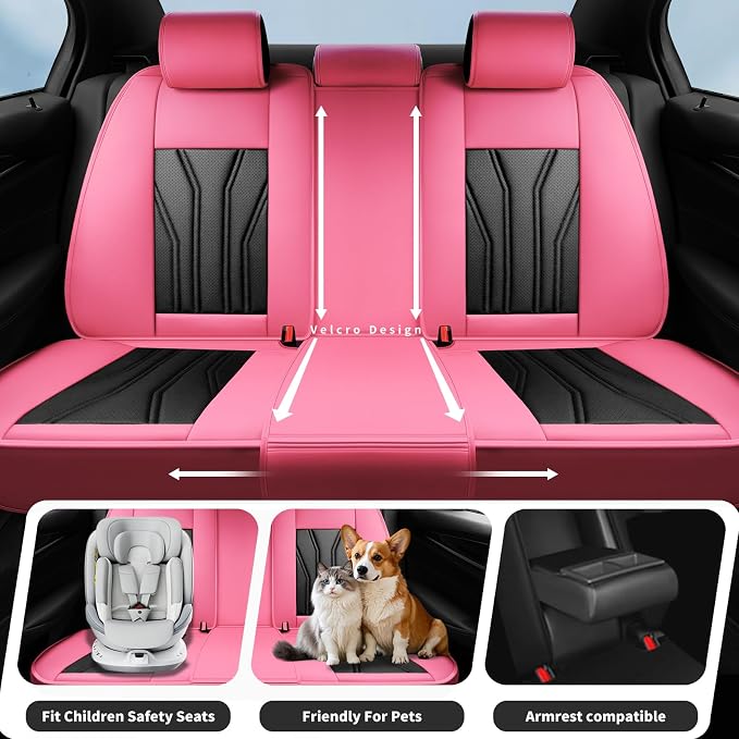 Fit Frontier Car Seat Covers Premium Leather for Nissan Frontier 2012-2025 2026. Waterproof， Anti-Slip, Scratch-Resistant & All-Weather Seat Cushion Protector (2 Front Seat,Pink&Black)