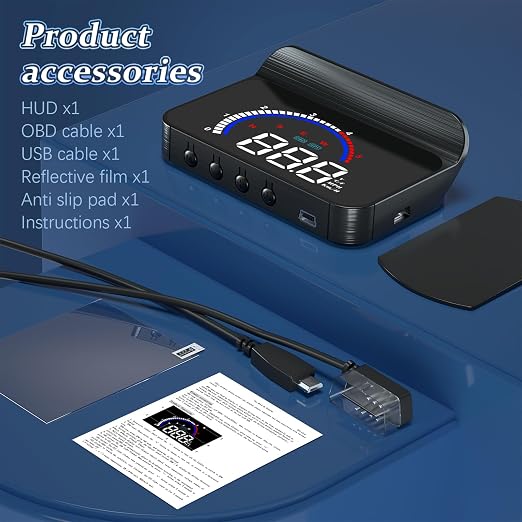 Liiiyuan M13PLUS Heads Up Display for Cars, OBD2+GPS Car GPS Speedometer Display Speed,Time,Mileage,Single Trip,Time, Water Temperature and Multiple Alarm Functions Suitable for All Cars