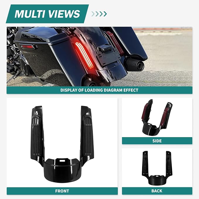 Motorcycle LED Rear Fender Extension Fascia Mudguard with Turn Signals Brake Running Lights Fit for Harley Touring CVO Road Glide Road King Electra Glide Street Glide 2014-up (Red Lens)